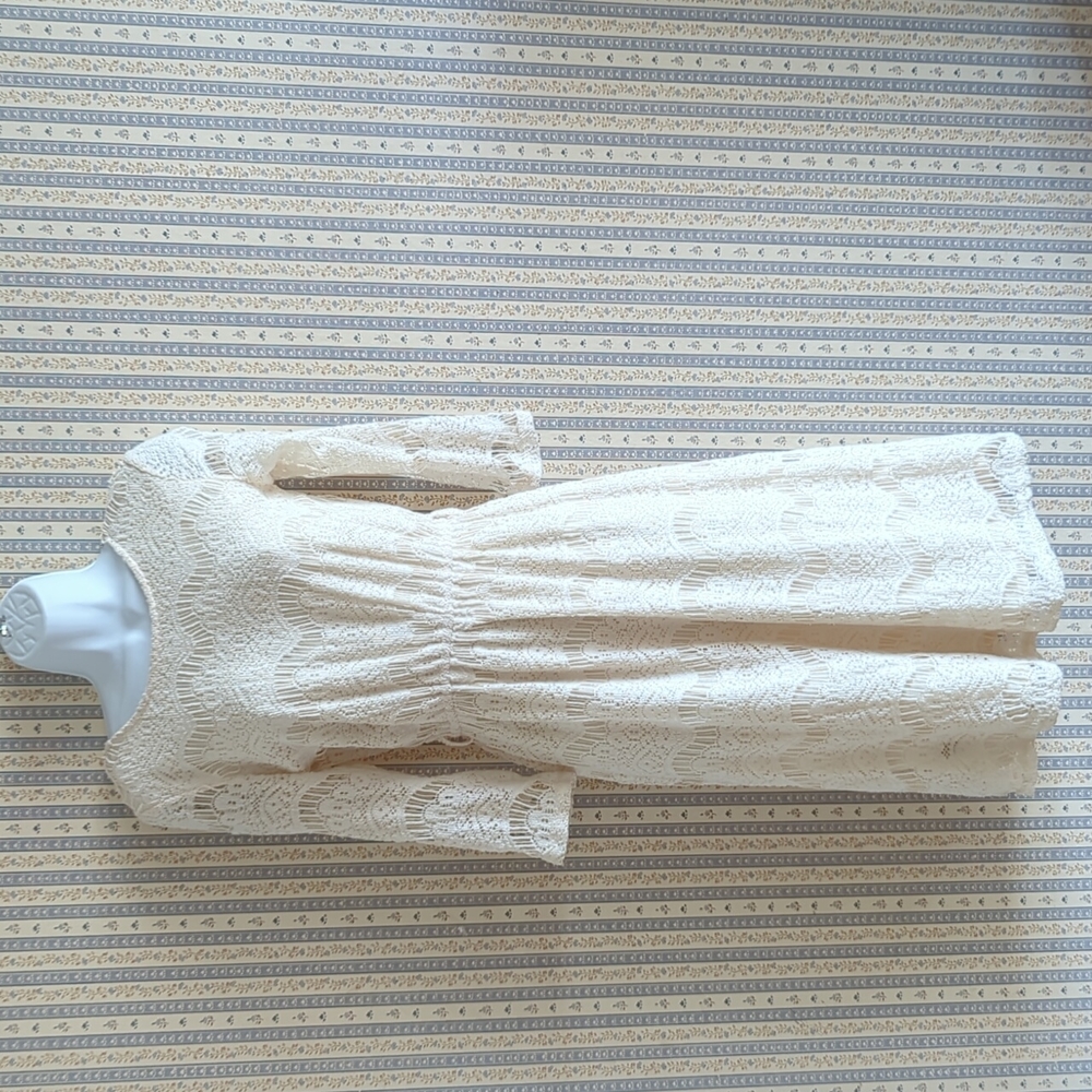 River Island Lace Cream Ivory Long Sleeve Dress UK 8 US 4